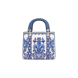 Handcrafted Embroidery Leather Handbag Blue and White Porcelain