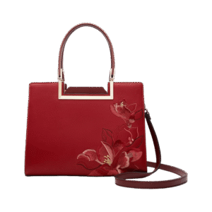 Sinocultural Embroidery Leather Red Tote Bag Magnolia Women's Handbag