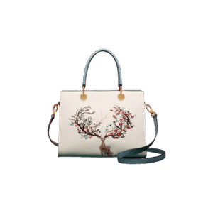 Embroidery Leather Tote Crossbody Bag Tricolor Deer