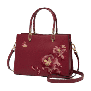 Embroidery Leather Tote Handbag Prosperous Peony