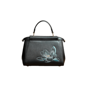 Embroidery Leather Mini Bag Black Lotus Handbag