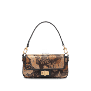 Xiangyunsha Silk Vintage Crane Print Shoulder Bag