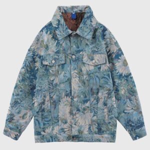 Blue Denim Jacket Floral Print 'Koyuki'