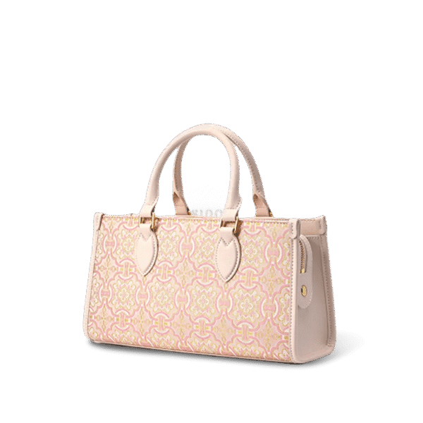 song-brocade-leather-handbag-pink-gold-dingsheng-motif-side-view song-brocade-leather-handbag-pink-gold-dingsheng-motif-side-view